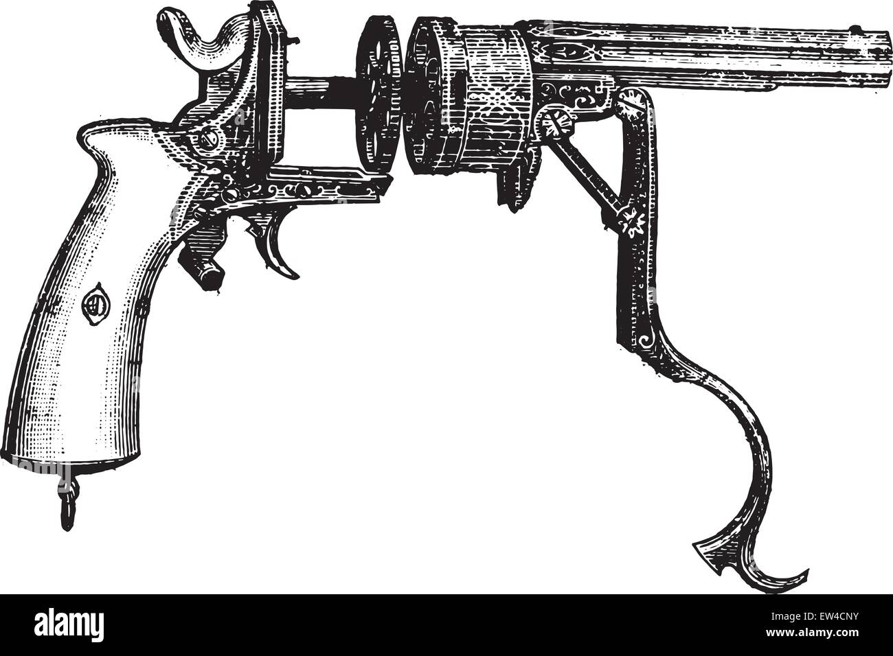 Revolver Götaland, vintage illustrazioni incise. Enciclopedia industriale E.-O. Lami - 1875. Illustrazione Vettoriale