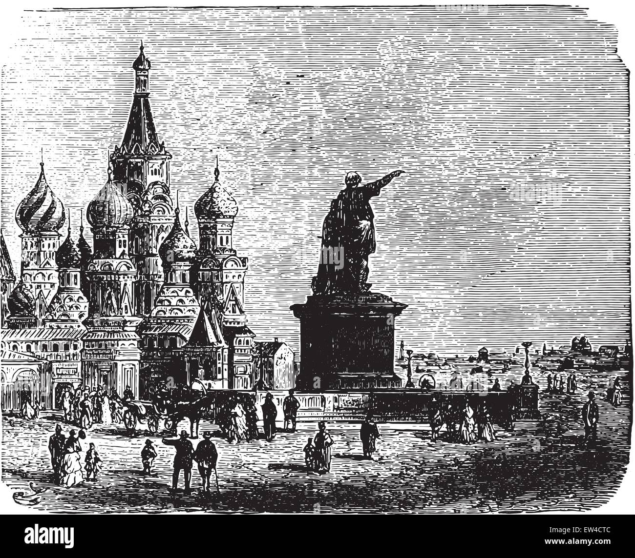 Chiesa di San Basilio a Mosca, vintage illustrazioni incise. Enciclopedia industriale E.-O. Lami - 1875. Illustrazione Vettoriale