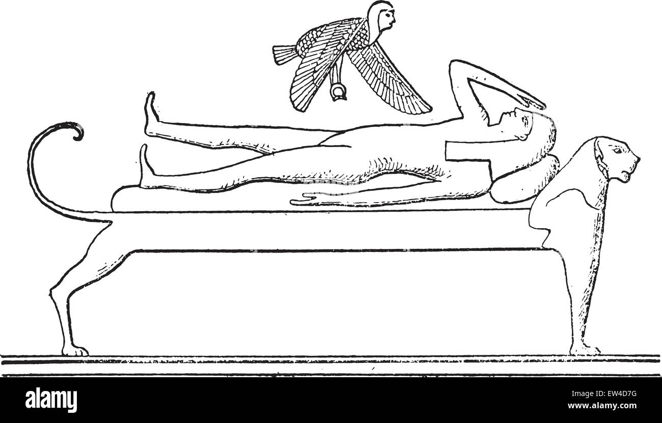 L'anima sorvolano il defunto, vintage illustrazioni incise. Illustrazione Vettoriale