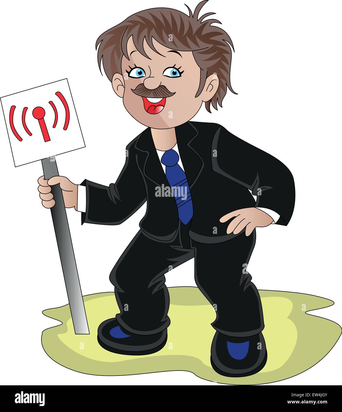 Illustrazione Vettoriale di uomo felice azienda cartello wifi. Illustrazione Vettoriale