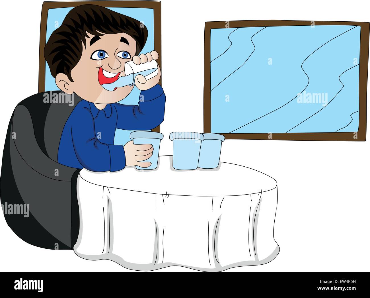 Illustrazione Vettoriale dell uomo di bere nel ristorante. Illustrazione Vettoriale