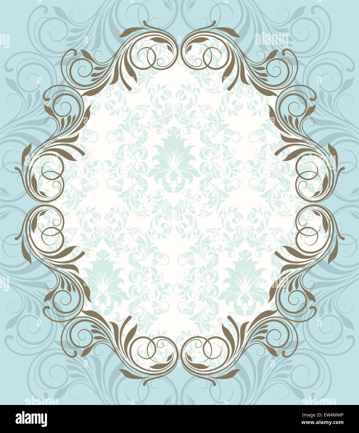 Vintage scheda invito ornato di eleganti astratta Retrò design floreale, grigio fiori e foglie su fondo azzurro con Illustrazione Vettoriale