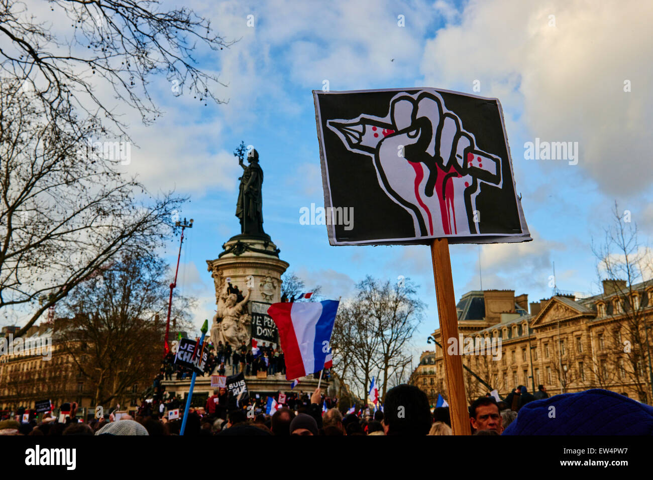 Francia, Parigi, 11 gennaio 2015 Marzo per Charlie Hebdo, Piazza de la Republique Foto Stock