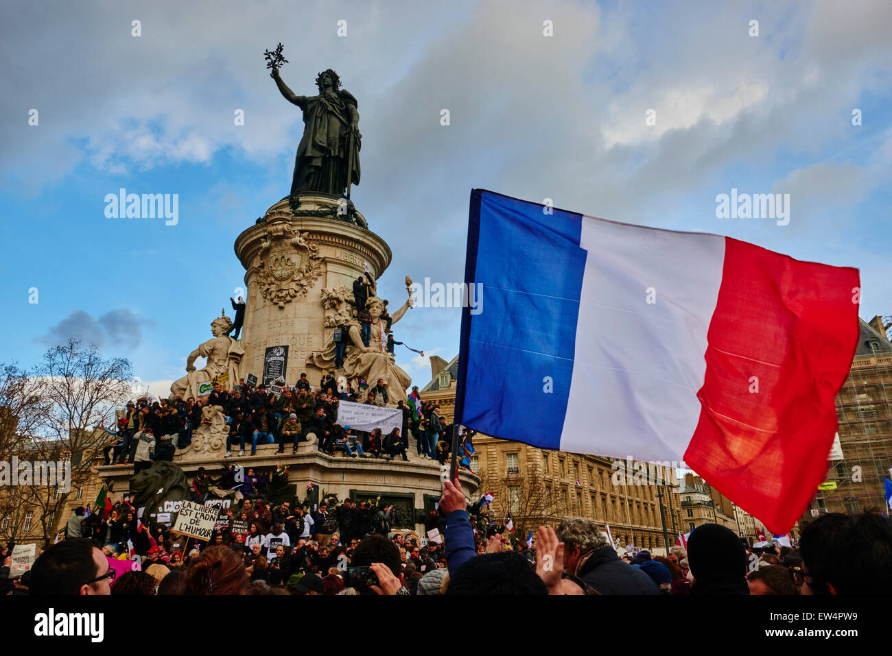 Francia, Parigi, 11 gennaio 2015 Marzo per Charlie Hebdo, Piazza de la Republique Foto Stock