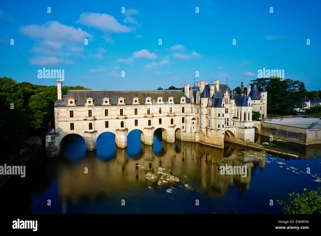 Francia, Indre-et-Loire, Castello di Chenonceau e il fiume Cher Foto Stock