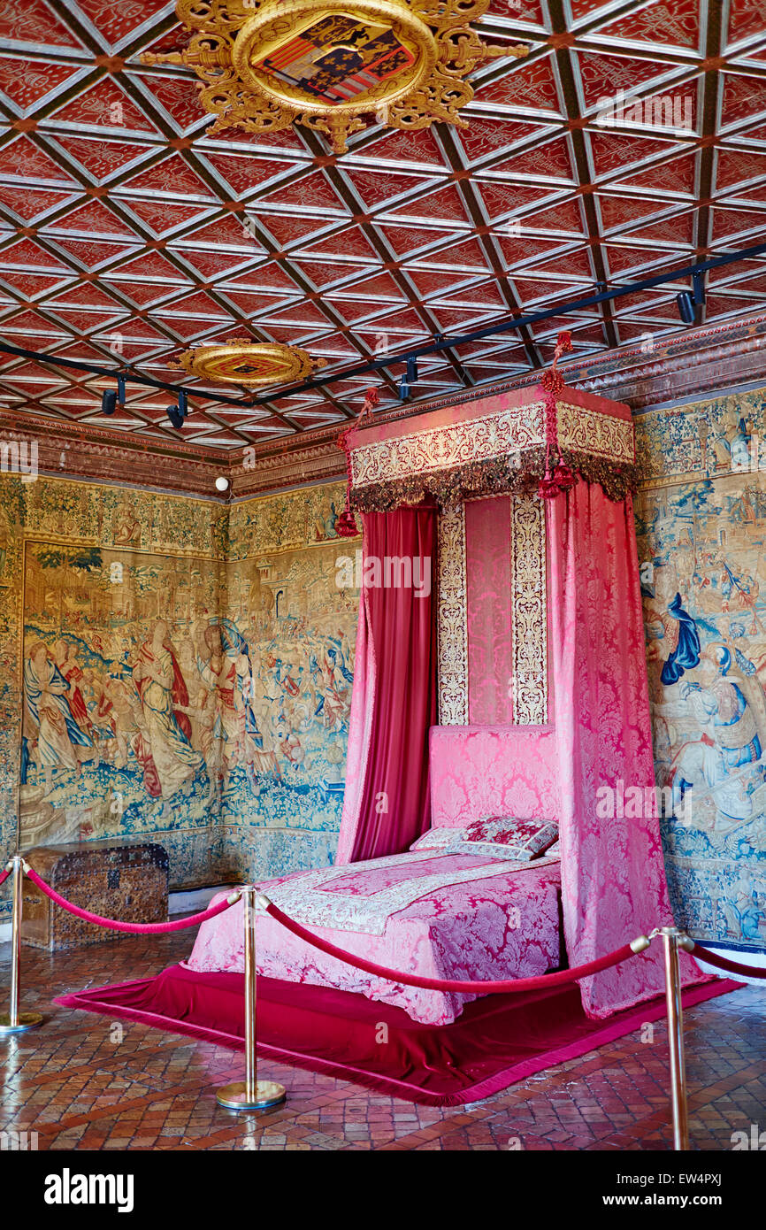 Francia, Indre-et-Loire, Castello di Chenonceau e il fiume Cher, cinque camere da letto matrimoniali Foto Stock