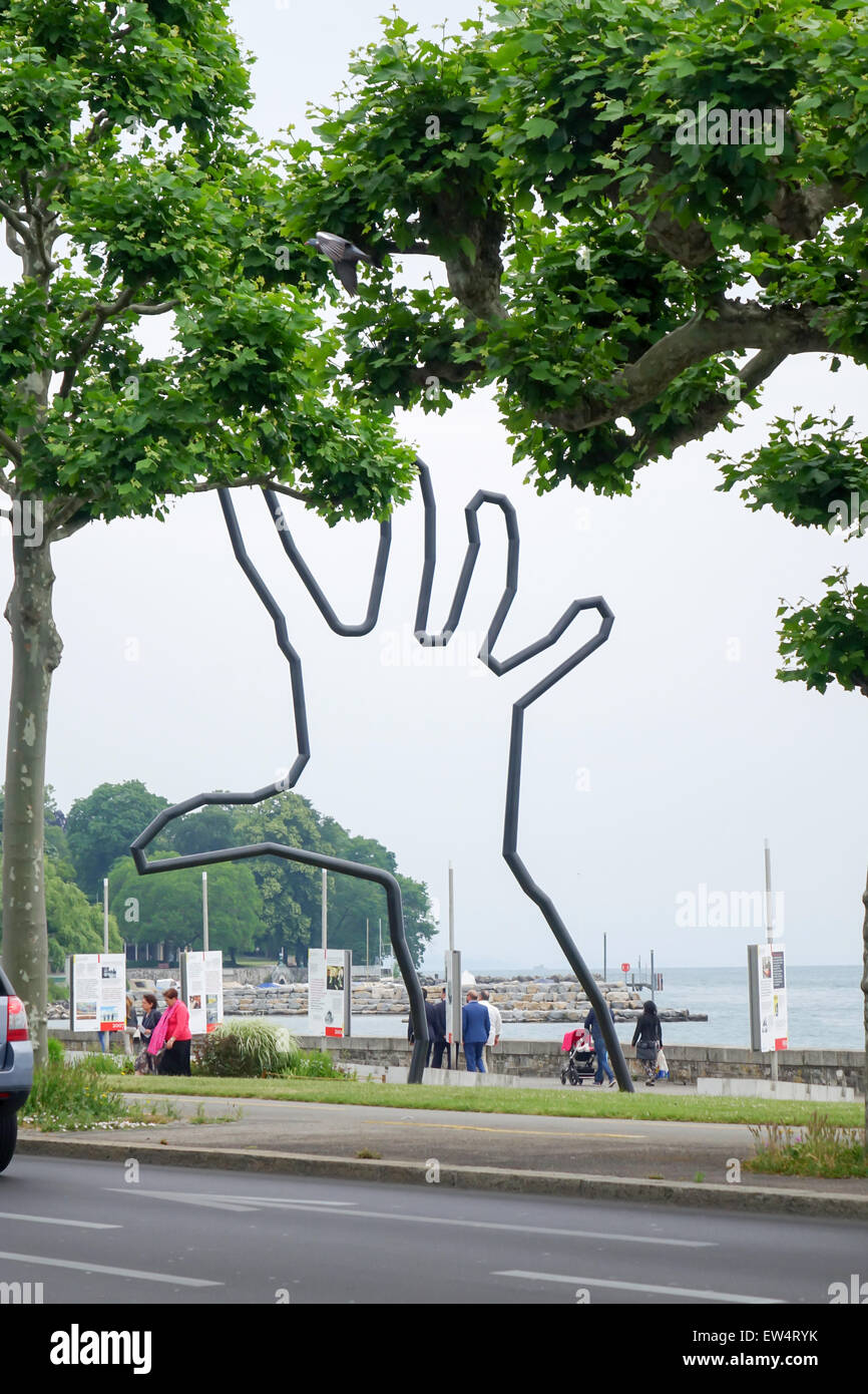 Mano gigante sul Lago di Ginevra Foto Stock