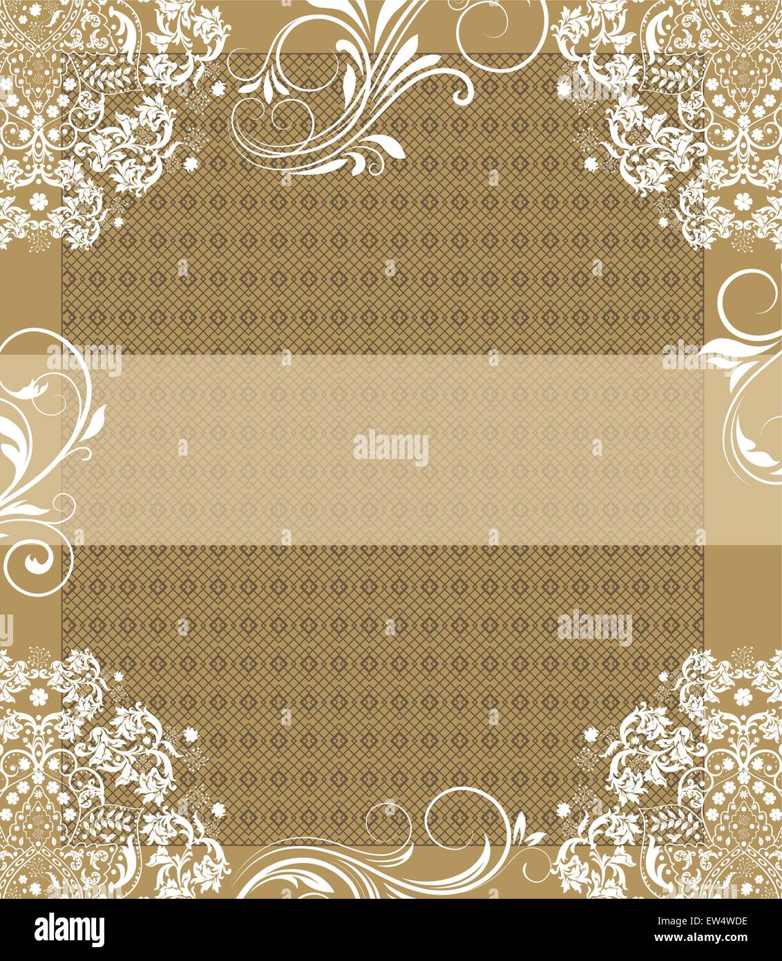 Vintage scheda invito ornato di eleganti astratta Retrò design floreale di fiori bianchi e foglie sul marrone chiaro backgroun mesh Illustrazione Vettoriale