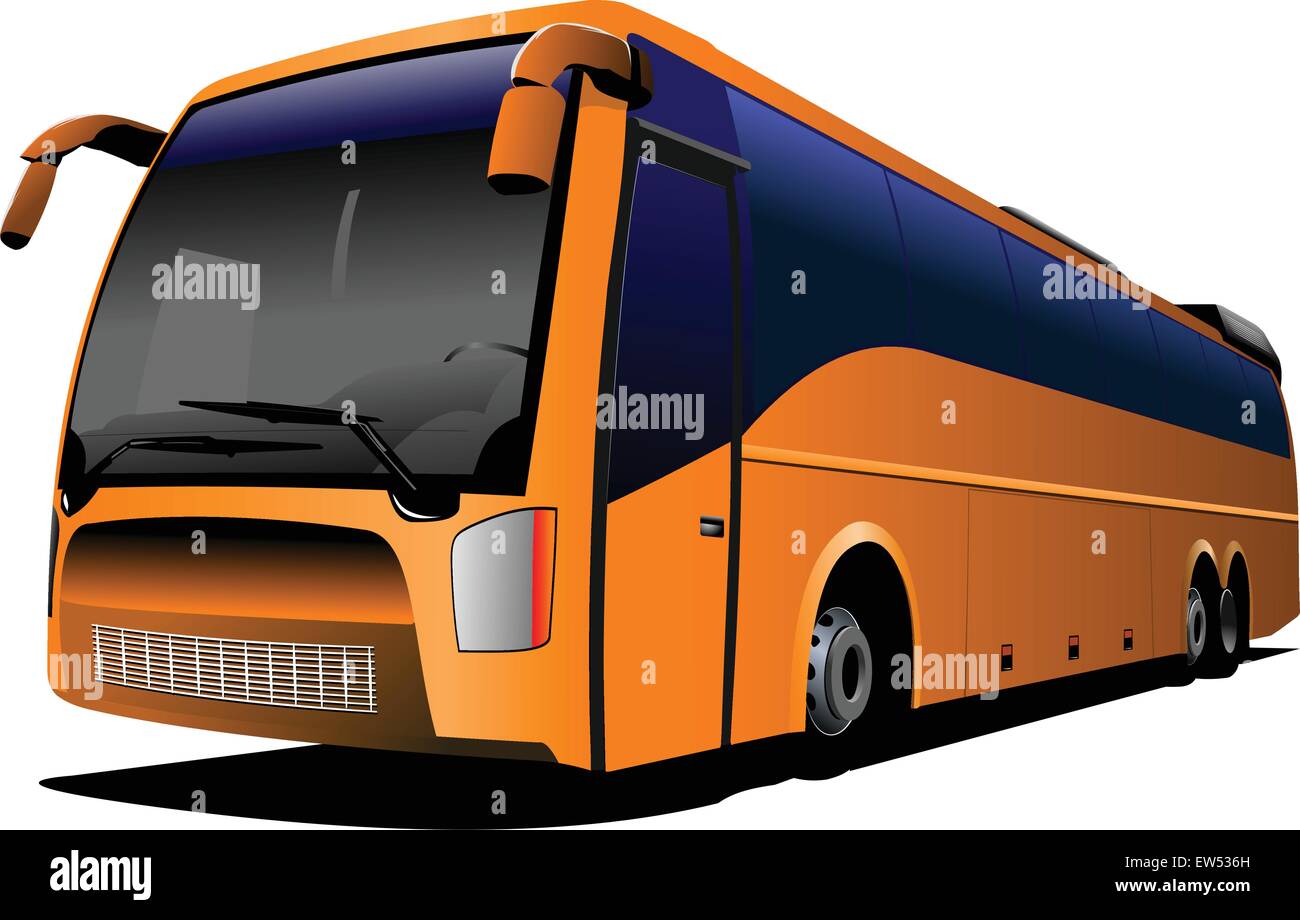 Orange autobus turistico sulla strada. Pullman. Autobus di città. Illustrazione Vettoriale Illustrazione Vettoriale