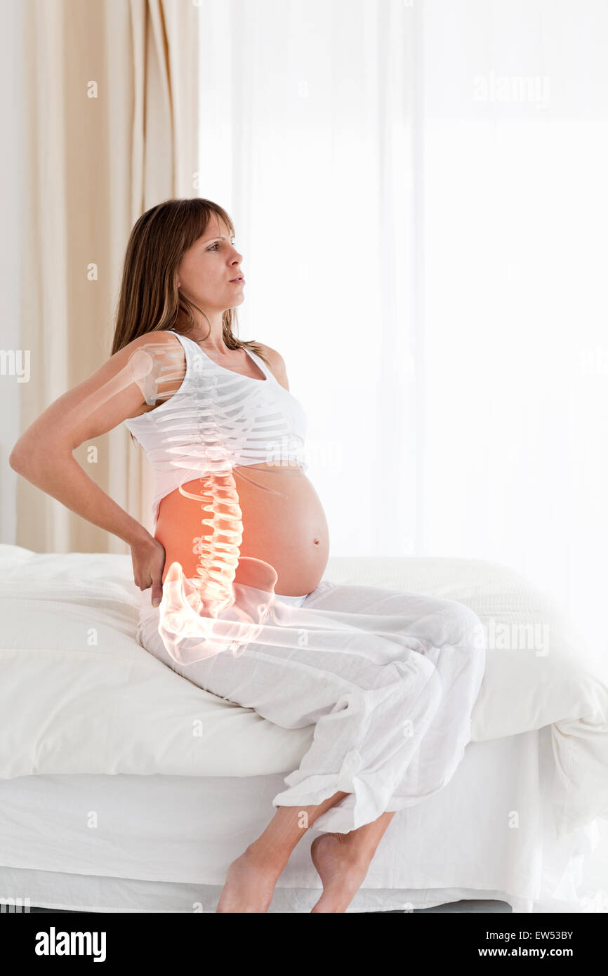 La colonna vertebrale evidenziata della donna in stato di gravidanza Foto Stock