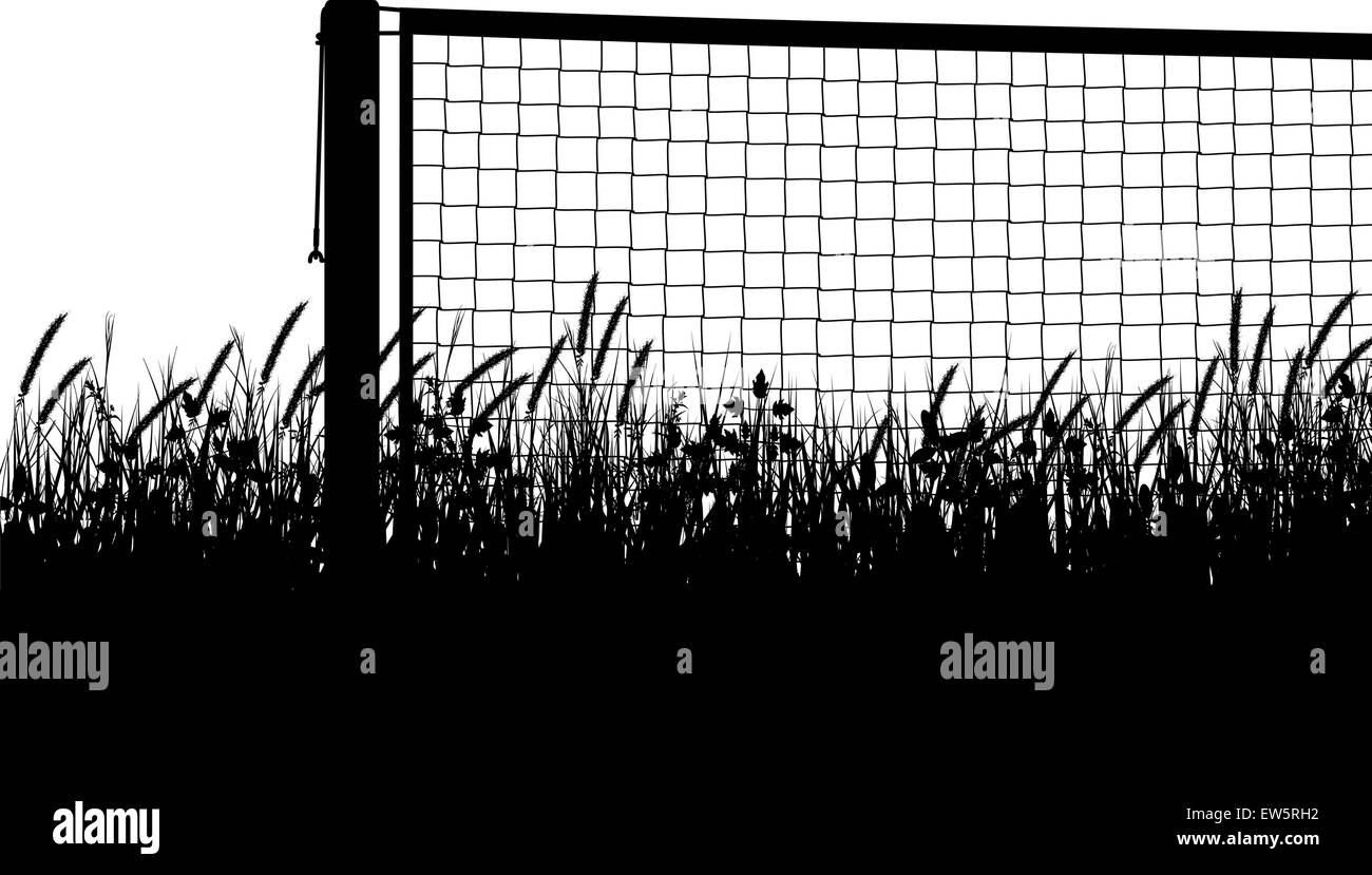 EPS8 vettore modificabile silhouette di un tennis net su una corte di erba sovradimensionate Illustrazione Vettoriale