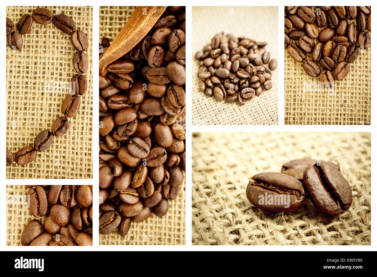 Immagine composita della pala di legno con i chicchi di caffè Foto Stock