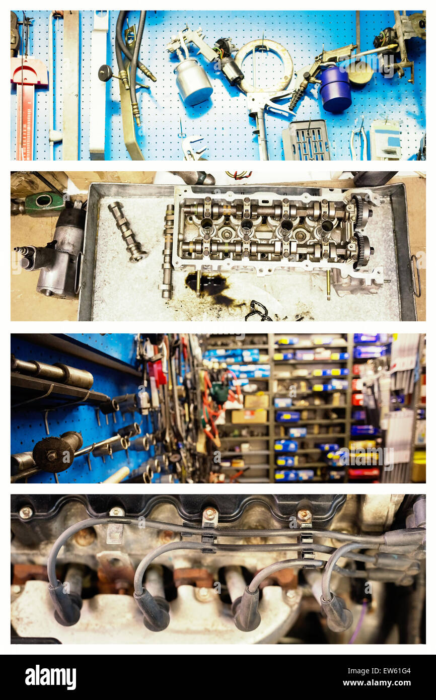 Immagine composita di blu parete dello storage per utensili Foto Stock