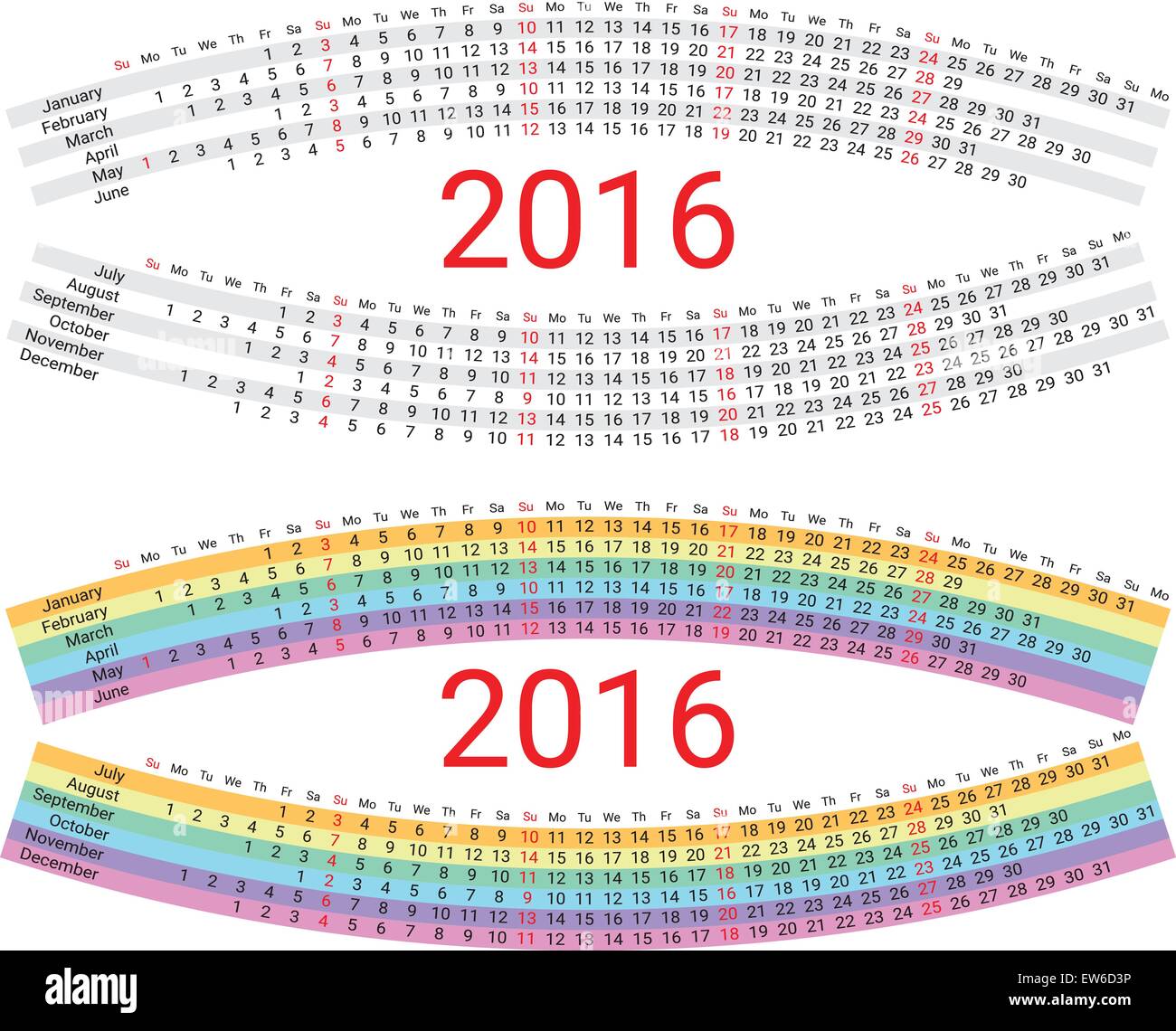 Creative Rainbow Calendario 2016 Illustrazione Vettoriale