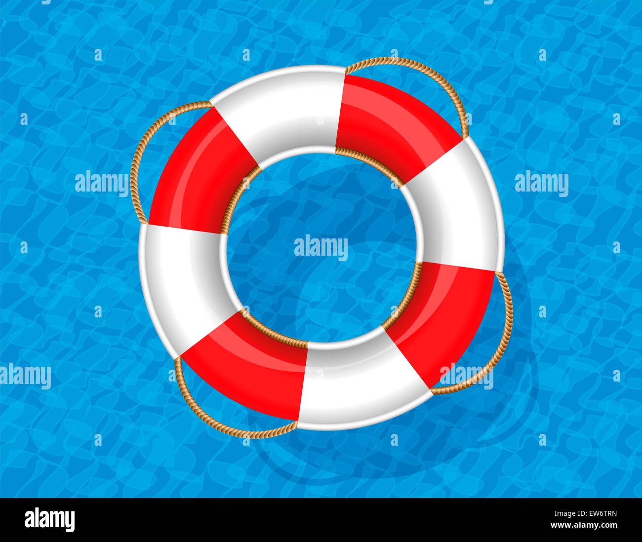 Salvagente galleggiante sul blu dell'acqua. Illustrazione. Foto Stock