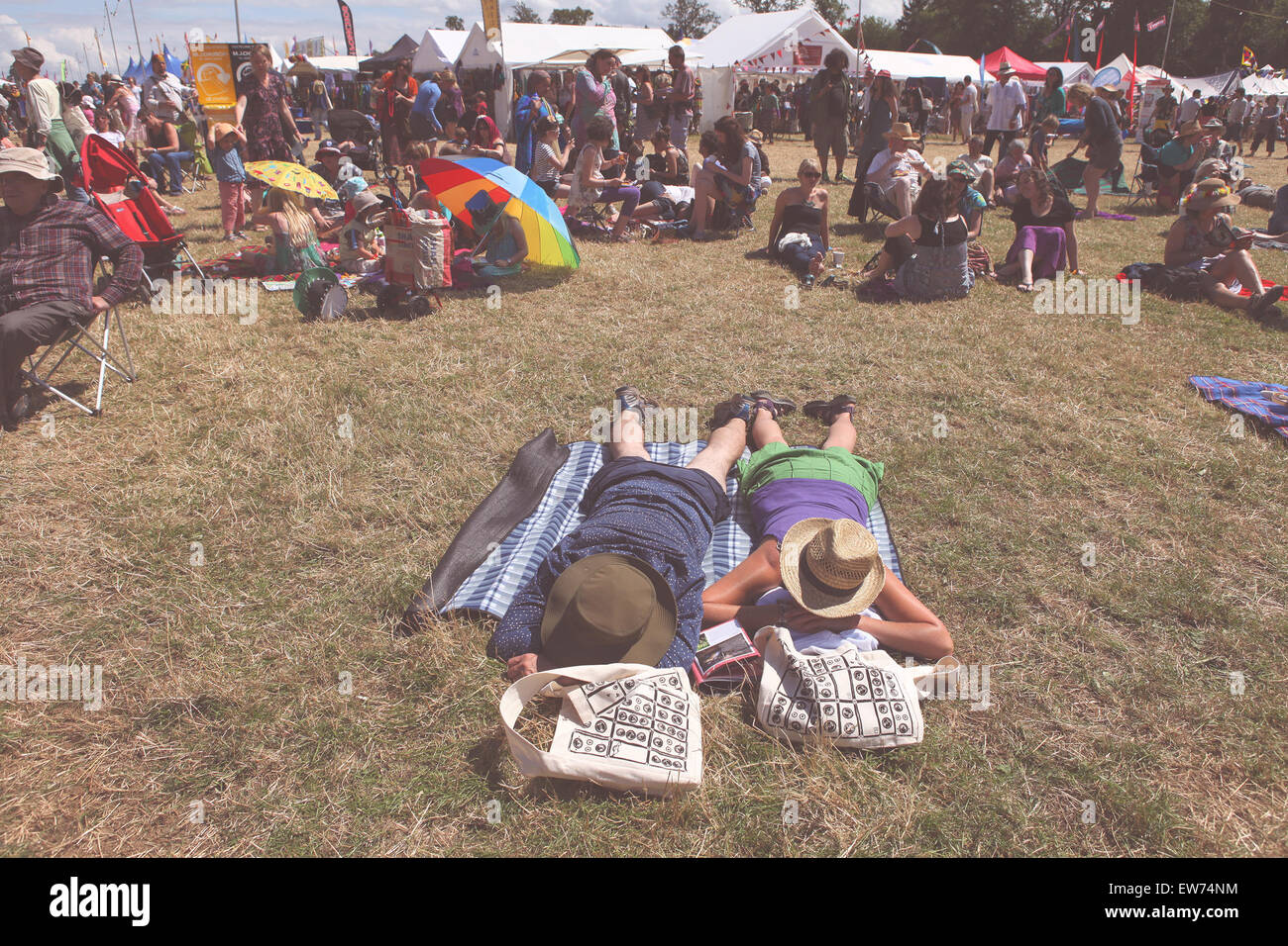 Sdraiati sull'erba a WOMAD 2012 Foto Stock