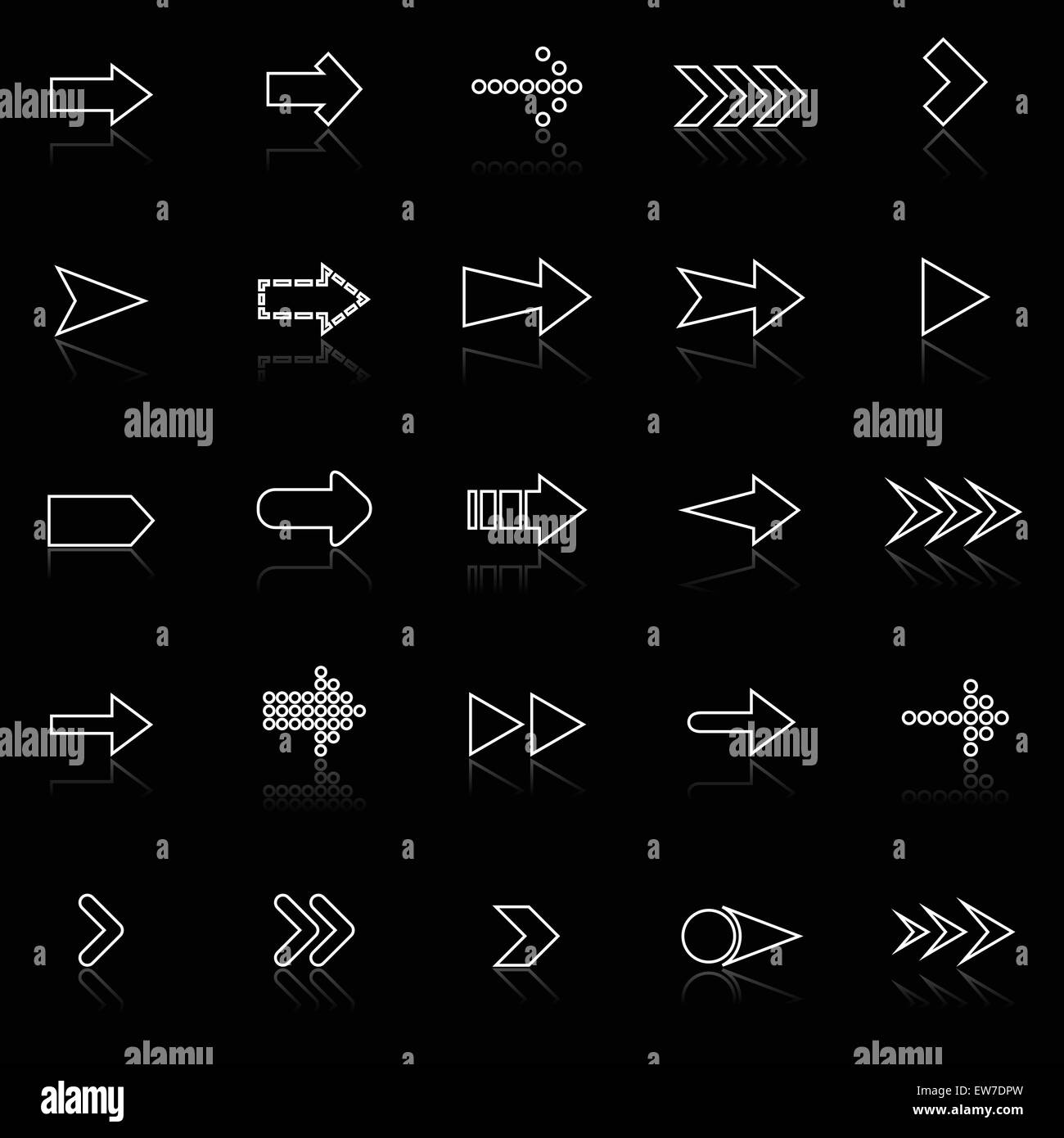 Linea a freccia icone con riflettere sul nero, vettore di stock Illustrazione Vettoriale