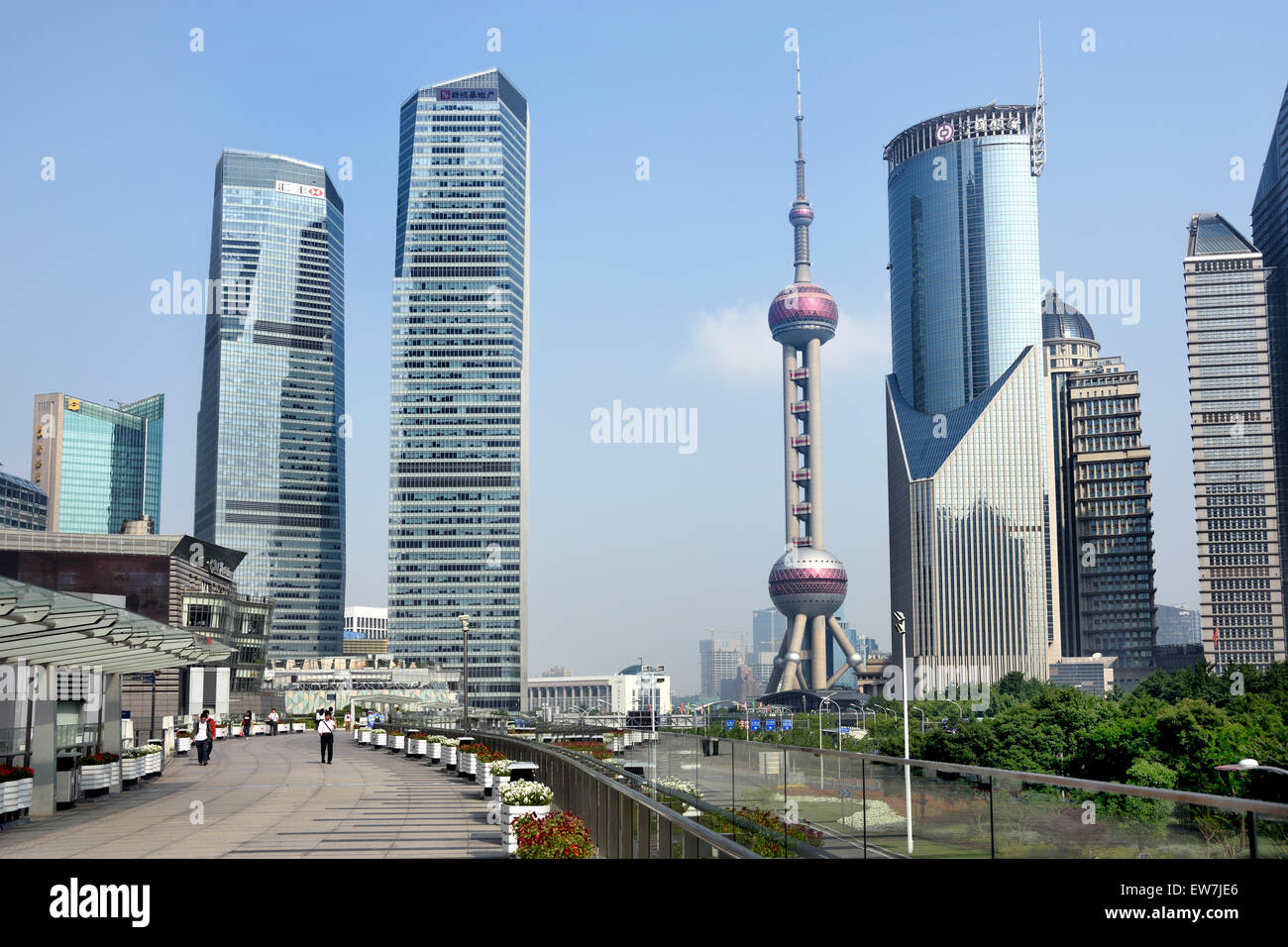 Shanghai Pudong Città Oriental Pearl TV Tower, la Torre Jin Mao, Centro Finanziario Mondiale la Cina Foto Stock