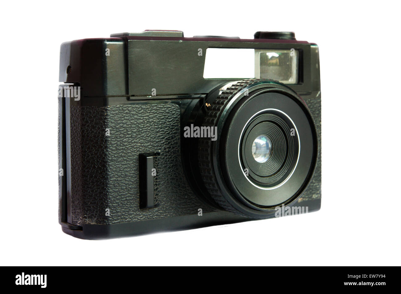 Un elegante retrò telemetro fotocamera isolato in uno sfondo bianco Foto Stock
