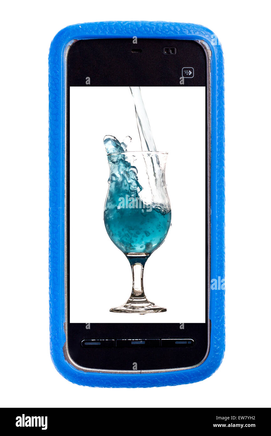 Il telefono cellulare e il vecchio telefono cellulare nel caso isolato su sfondo bianco Foto Stock