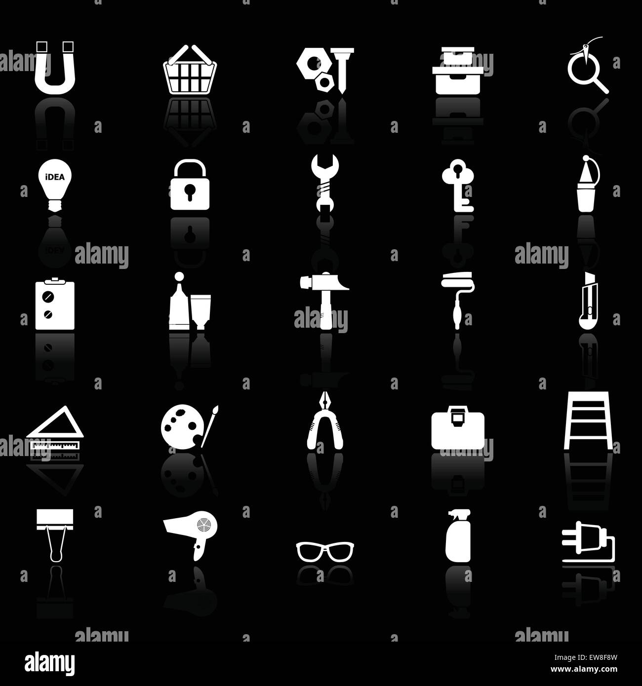 Icone di DIY con riflettere su sfondo nero, vettore di stock Illustrazione Vettoriale