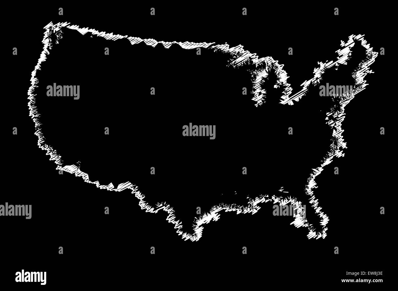 Una scuola lavagna con un contorno mappa degli Stati Uniti d'America Foto Stock