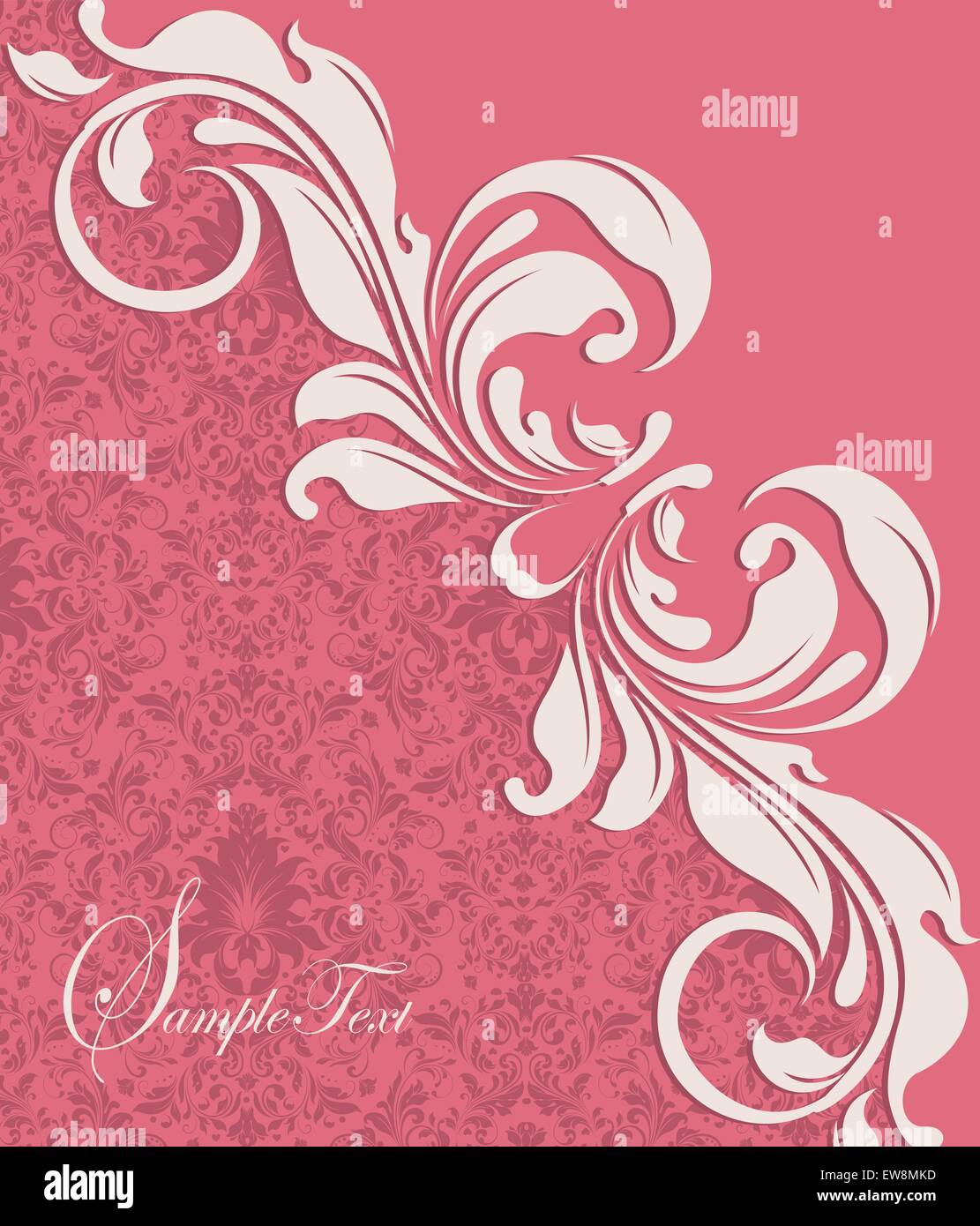 Invito Vintage card con ornati astratta elegante design floreale, bianco di lampone e di rosa fiori rosa confetto sfondo. V Illustrazione Vettoriale
