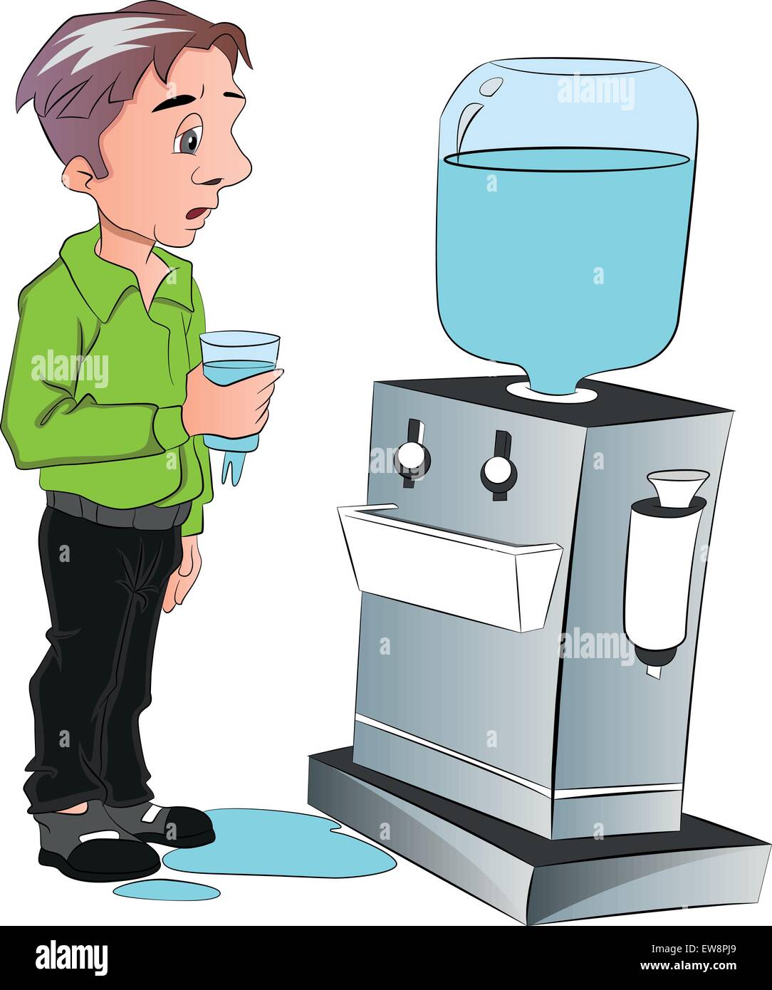 Illustrazione Vettoriale dell'uomo acqua potabile da radiatore a office Illustrazione Vettoriale