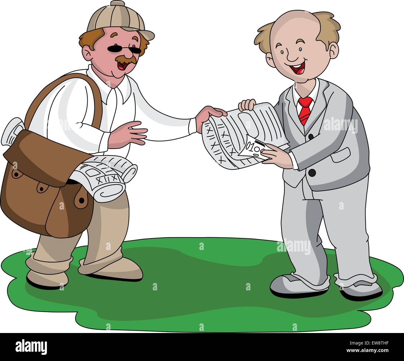 Illustrazione Vettoriale del venditore la ricezione di denaro per la vendita di giornali. Illustrazione Vettoriale