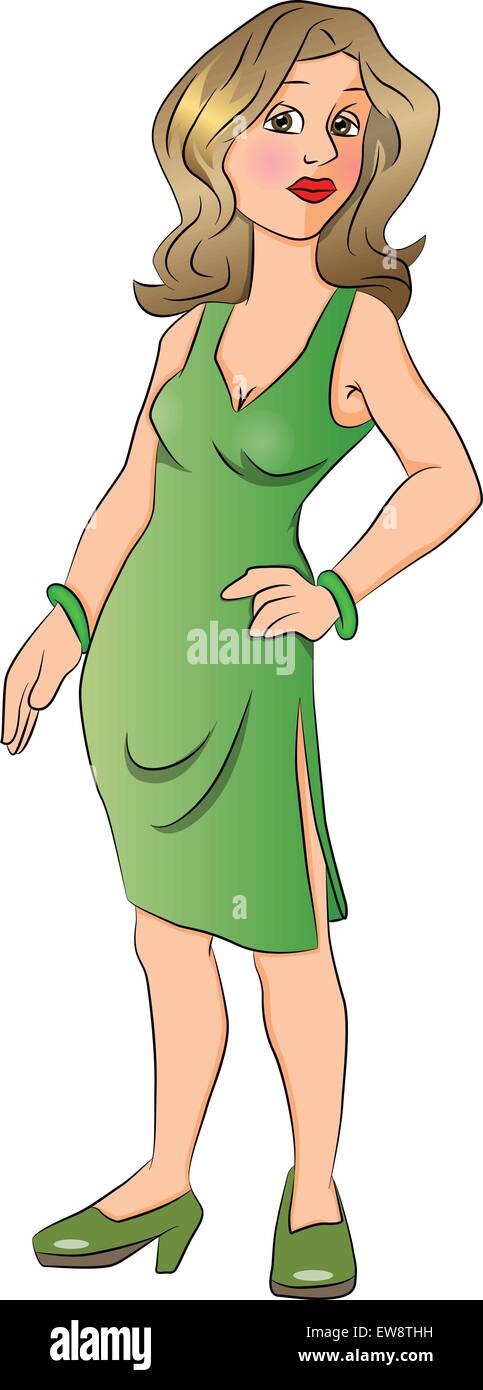 Illustrazione Vettoriale di attraente giovane donna in posa con la sua mano sull'anca. Illustrazione Vettoriale