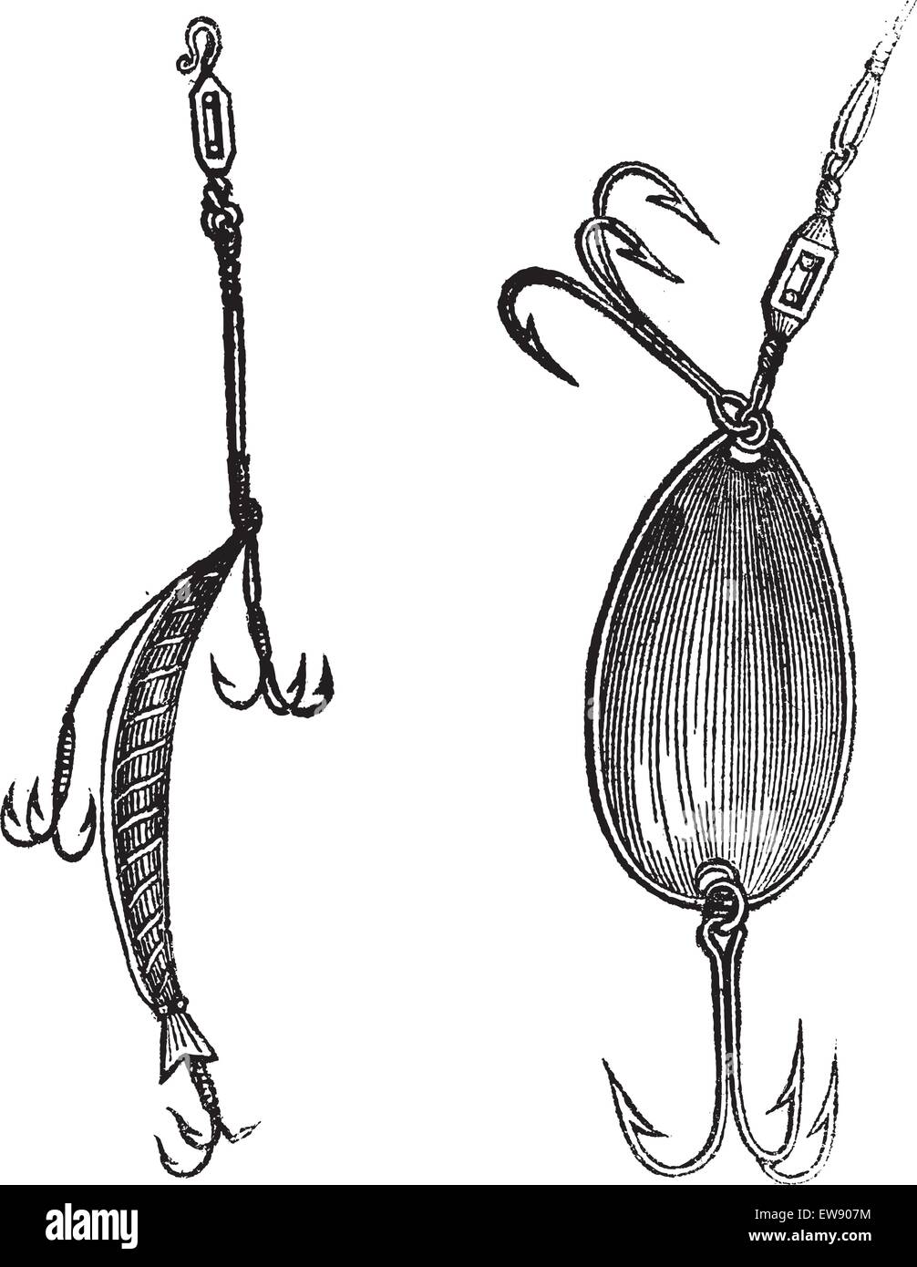 Esche Artificiali, Fig. 86. Tappo, Fig. 87. Cucchiaio, vintage illustrazioni incise. Magasin pittoresco 1874. Illustrazione Vettoriale