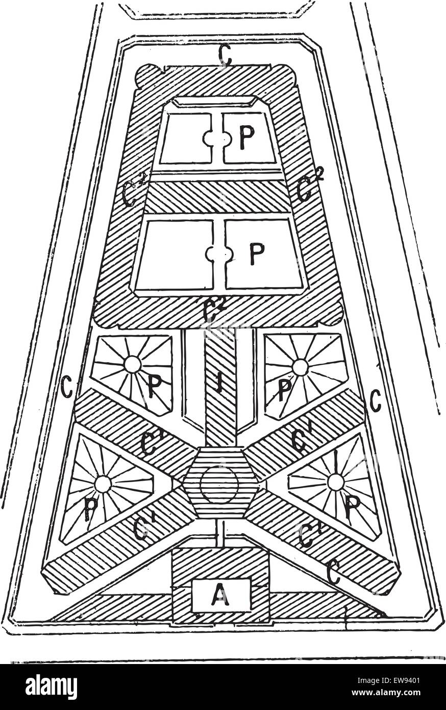 Il carcere, vintage illustrazioni incise. Dizionario di parole e le cose - Larive e Fleury - 1895. Illustrazione Vettoriale