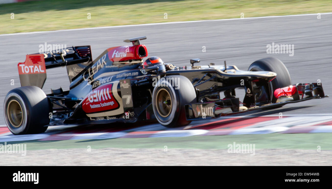 Kimi Raikkonen test per il team Lotus F1 durante il secondo giorno di test pre-stagionali sul circuito di Catalunya nel febbraio 2013. Foto Stock