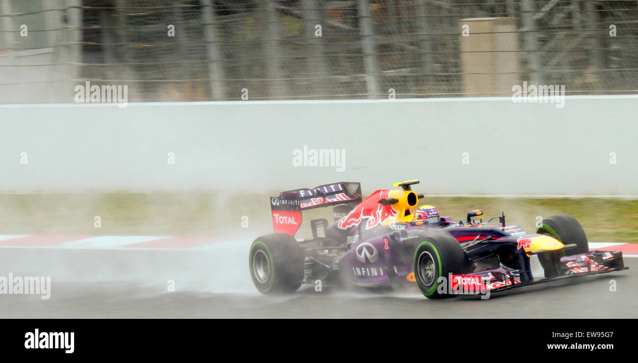 Mark Webber nel giorno 4 del test pre-stagionale della Catalogna 2013, perfezionando la Red Bull RB9 in vista della stagione di Formula 1. Foto Stock