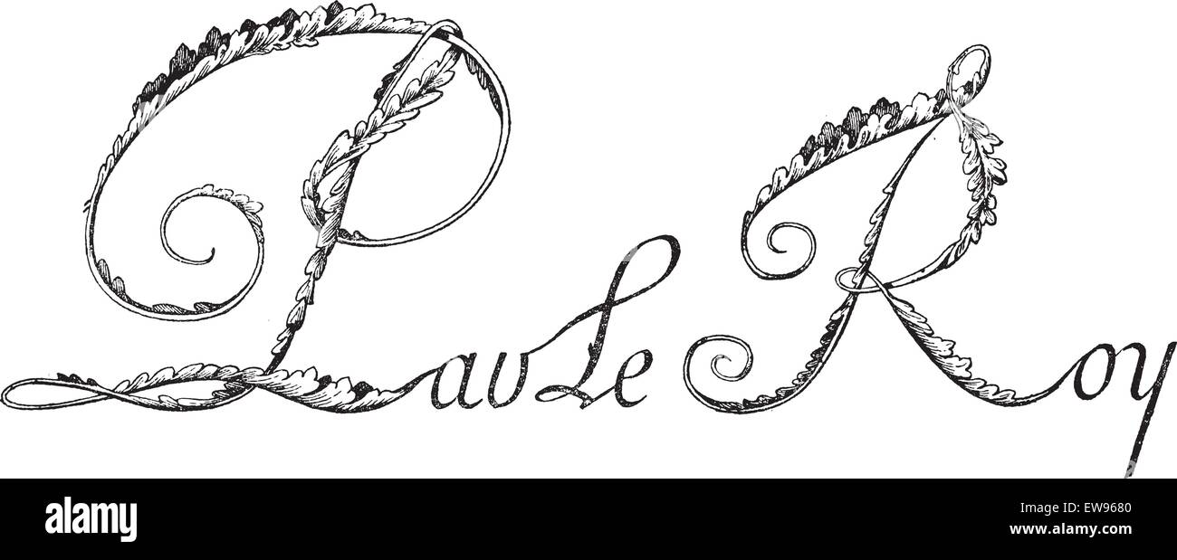 Firma di Jean-Baptiste Colbert, ministro e segretario di Stato della Francia (1619-1683), vintage illustrazioni incise. Dictio Illustrazione Vettoriale