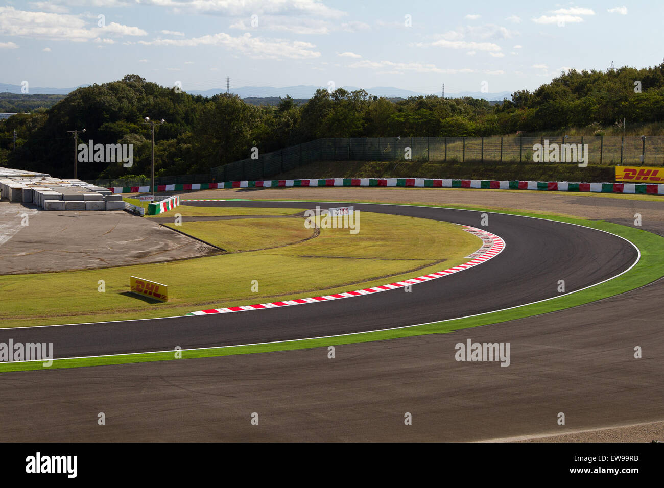 La *14° curva Spoon* sul circuito di Suzuka è una parte altamente tecnica e impegnativa della pista, spesso un punto chiave per i piloti di Formula 1. È noto per la sua curva stretta e l'abilità necessaria per navigare ad alta velocità. Il layout dell'angolo gioca un ruolo significativo nei risultati della gara durante il Gran Premio di Suzuka. Foto Stock