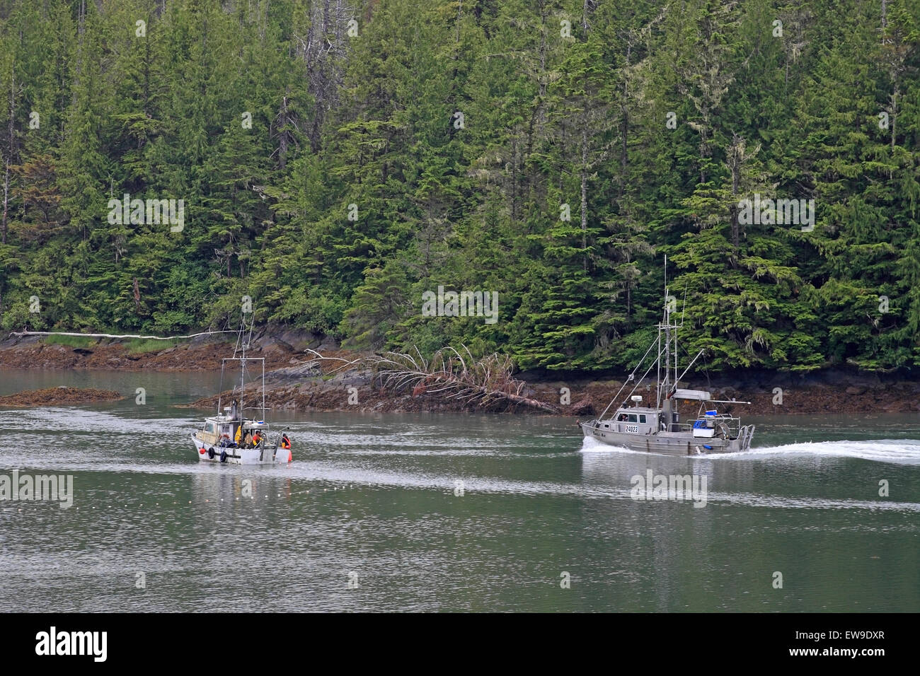 Gillnetters la pesca al salmone, Inverness passaggio, vicino a Port Edward, BC Foto Stock