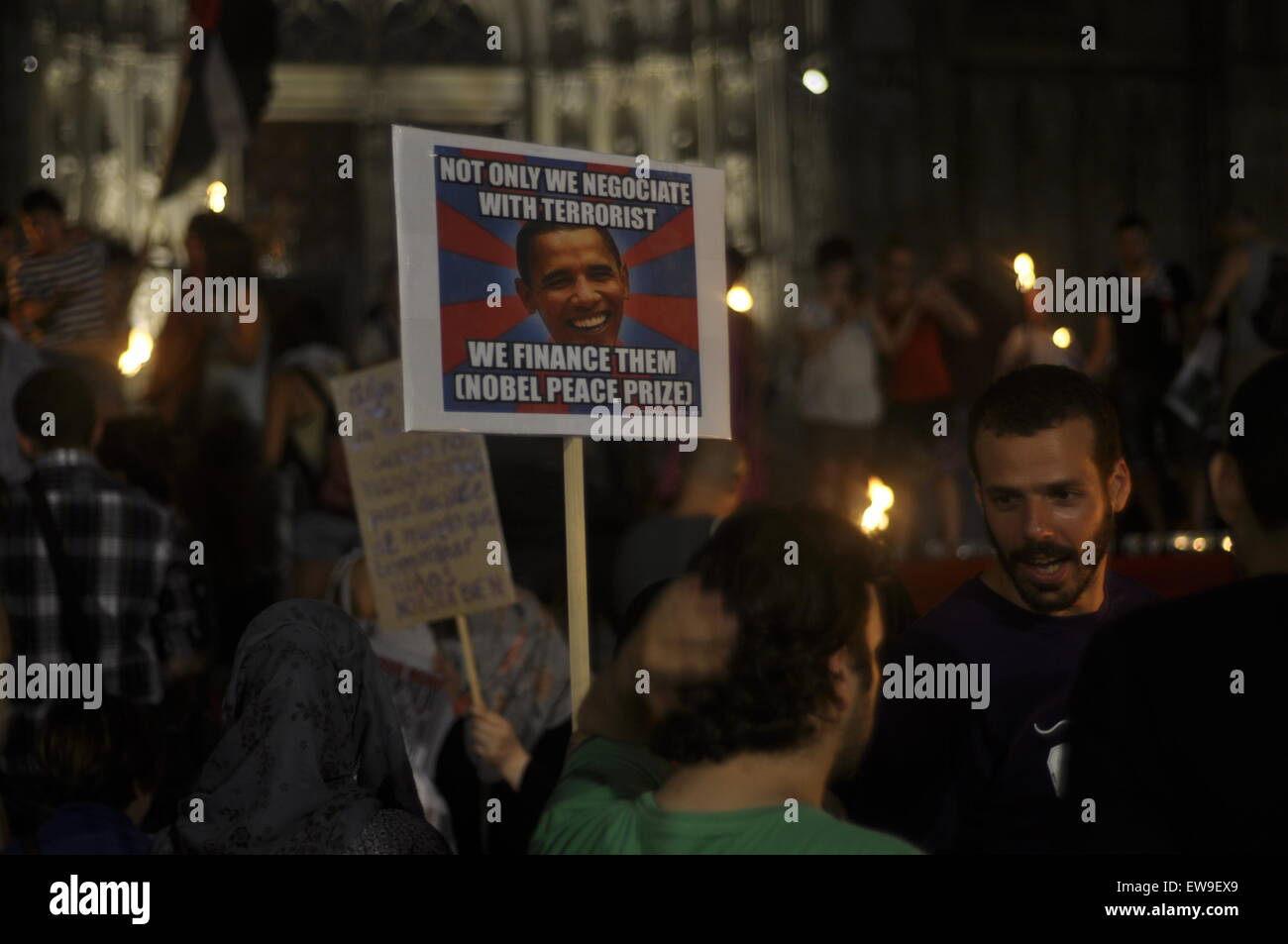 Protesta a Barcellona contro il governo americano Foto Stock