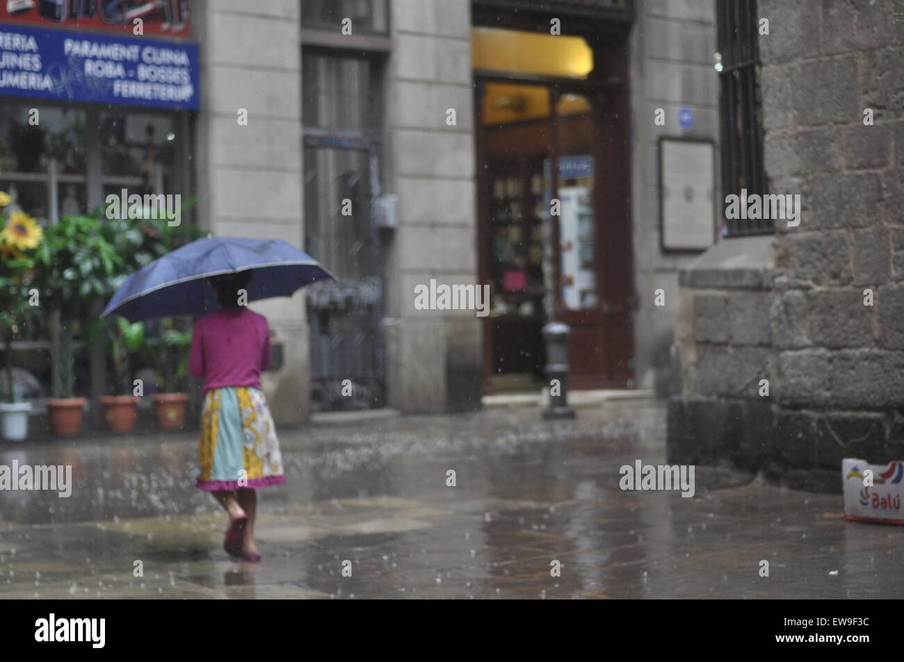 Giorno di pioggia a Barcellona Foto Stock