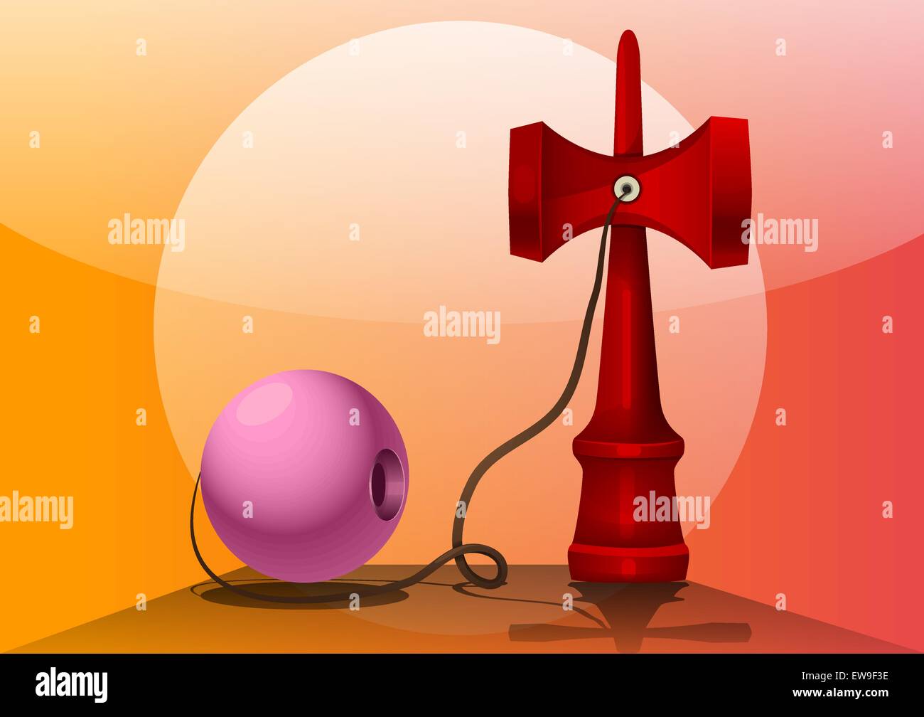 Kendama, Red Ken, palla rosa, illustrazione vettoriale Illustrazione Vettoriale
