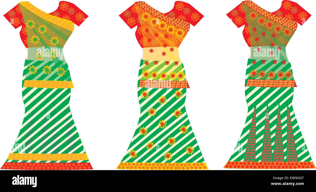 Abiti indiani, Femmina, colorati Sari, tre illustrazione vettoriale Illustrazione Vettoriale