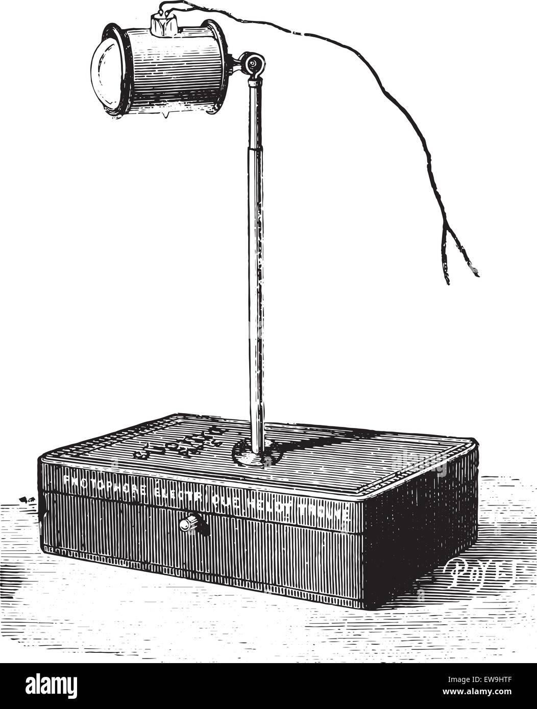 Luce elettrica sul tavolo, vintage illustrazioni incise. Al solito Dizionario medicina - Paolo Labarthe - 1885. Illustrazione Vettoriale