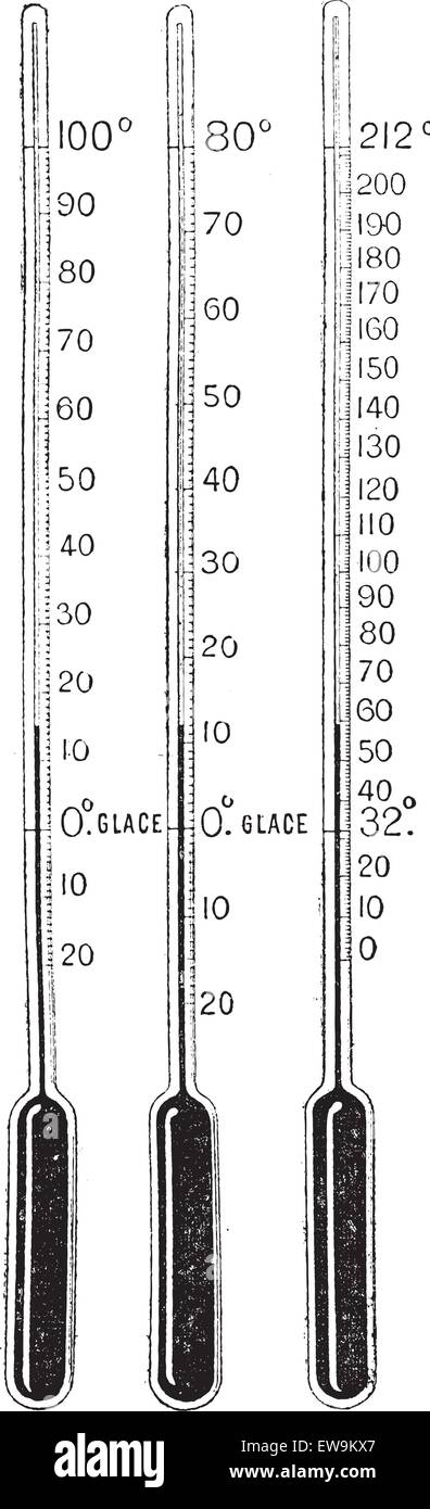 Termometri, vintage illustrazioni incise. Dizionario di parole e le cose - Larive e Fleury - 1895. Illustrazione Vettoriale