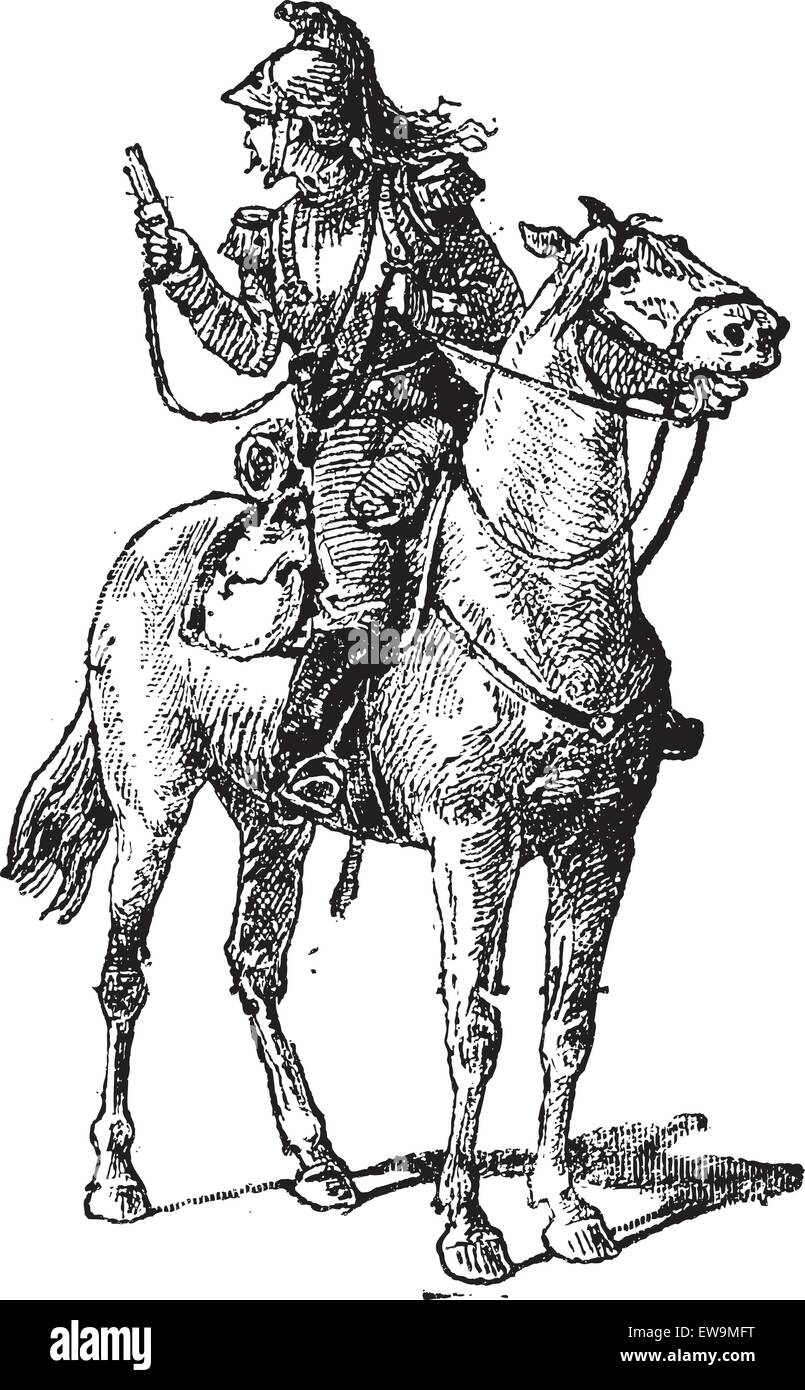 Vedette, montato su un cavallo, vintage illustrazioni incise. Dizionario di parole e le cose - Larive e Fleury - 1895 Illustrazione Vettoriale