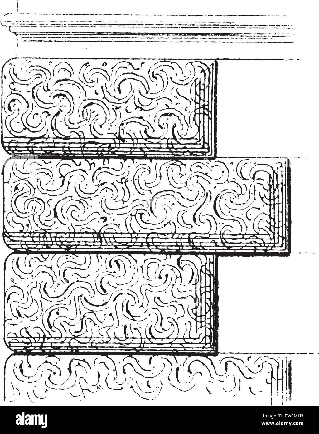 Vermiculated lavori in pietra, vintage illustrazioni incise. Dizionario di parole e le cose - Larive e Fleury - 1895 Illustrazione Vettoriale