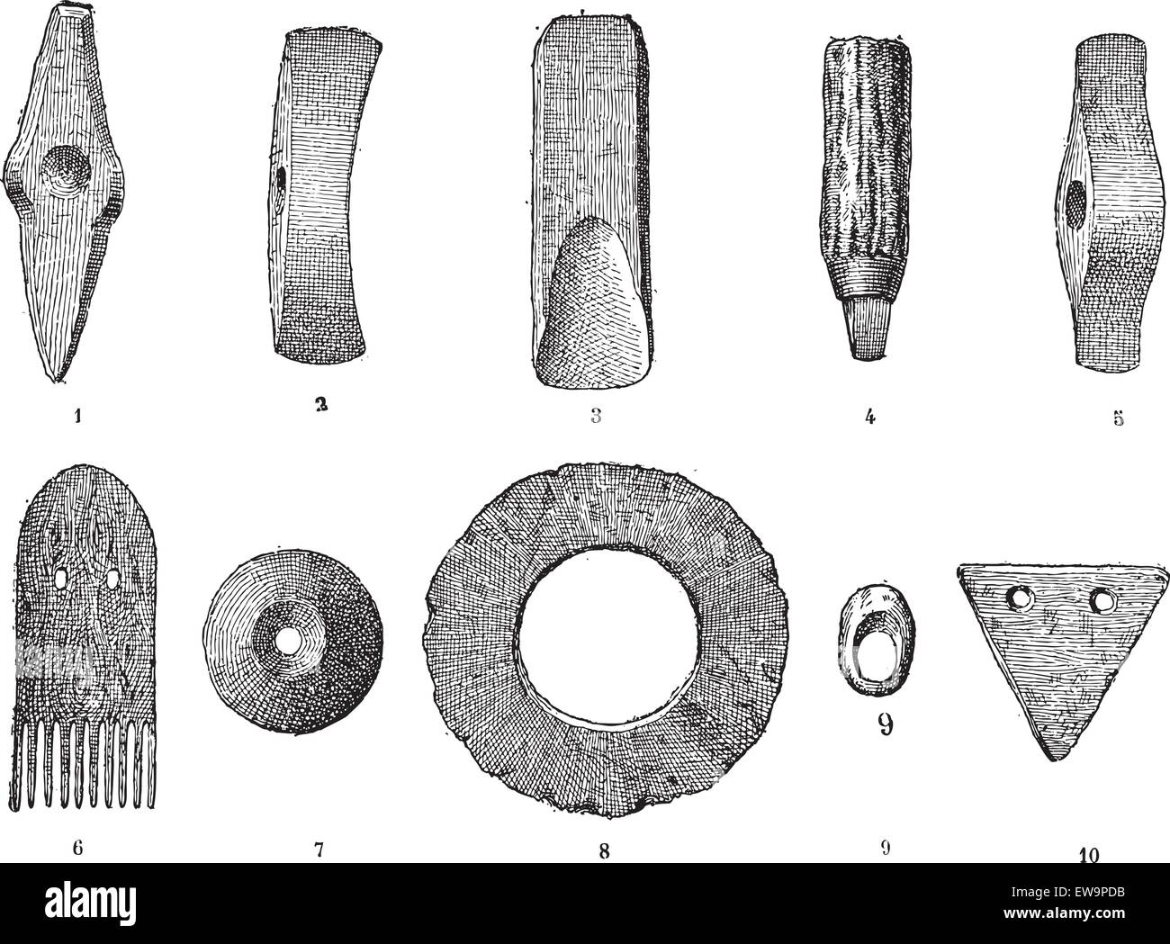 Lago di età, vari oggetti dal lago di stazioni, vintage illustrazioni incise. Dizionario di parole e le cose - Larive e Fleury Illustrazione Vettoriale