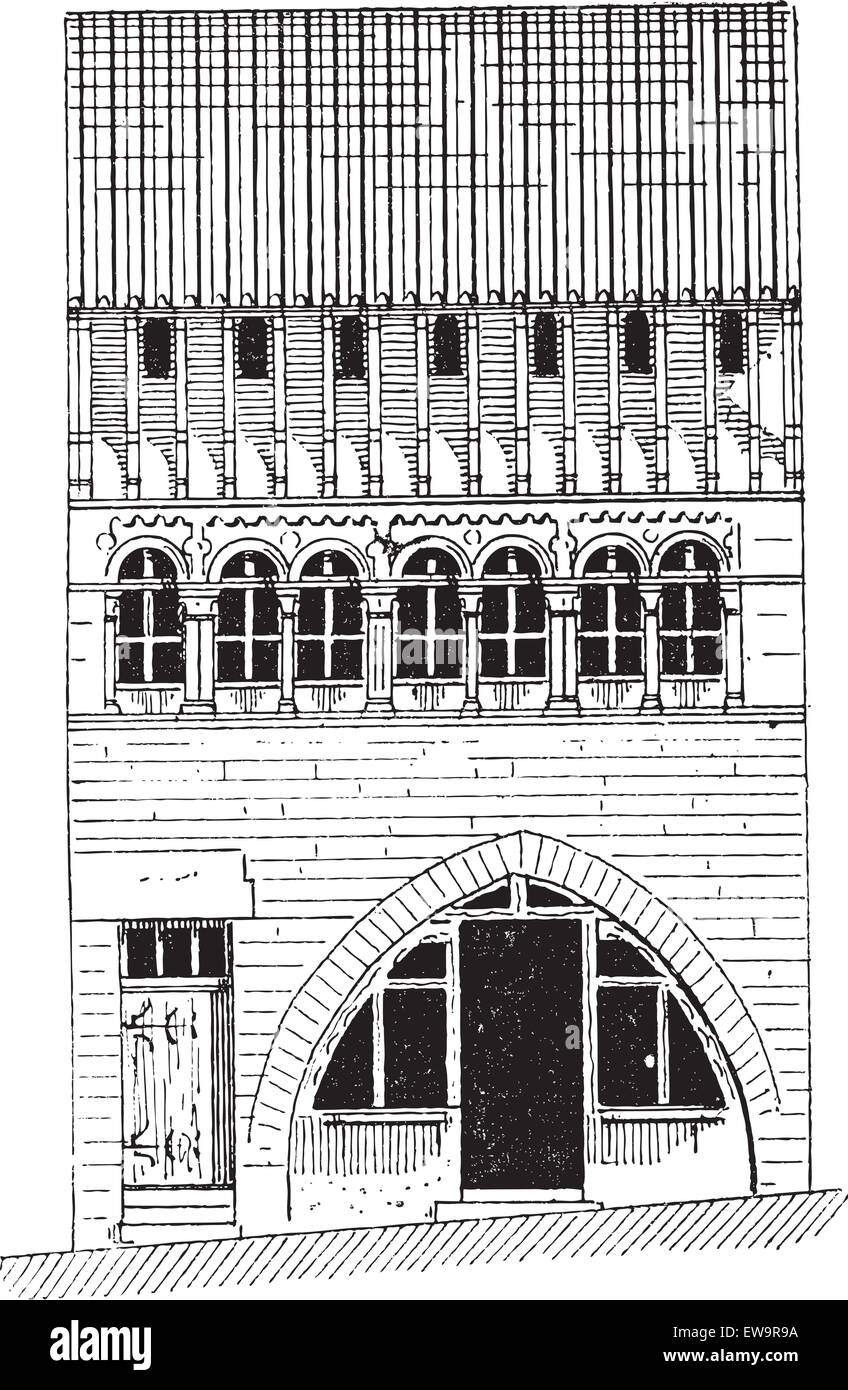 Casa Romana nella Saône-et-Loire in Borgogna, in Francia, nel corso del XII secolo, vintage illustrazioni incise. Dizionario di parole Illustrazione Vettoriale