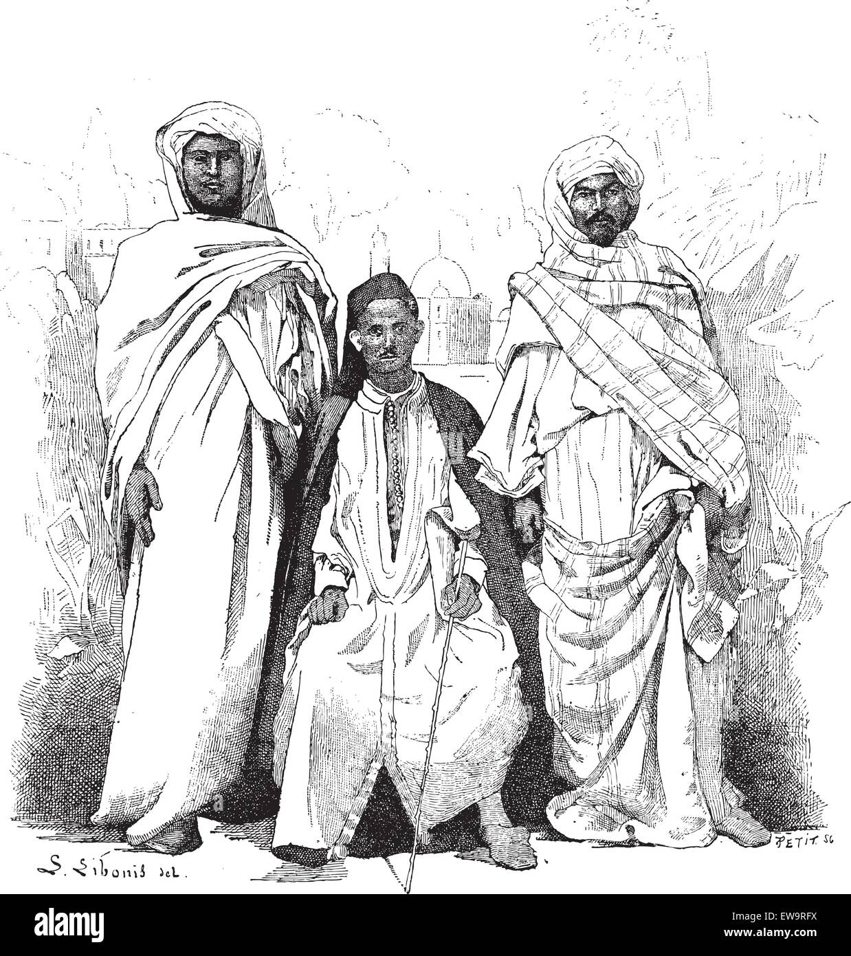 Marocchini è, vari gruppi etnici, vintage illustrazioni incise. Dizionario di parole e le cose - Larive e Fleury - 1895 Illustrazione Vettoriale