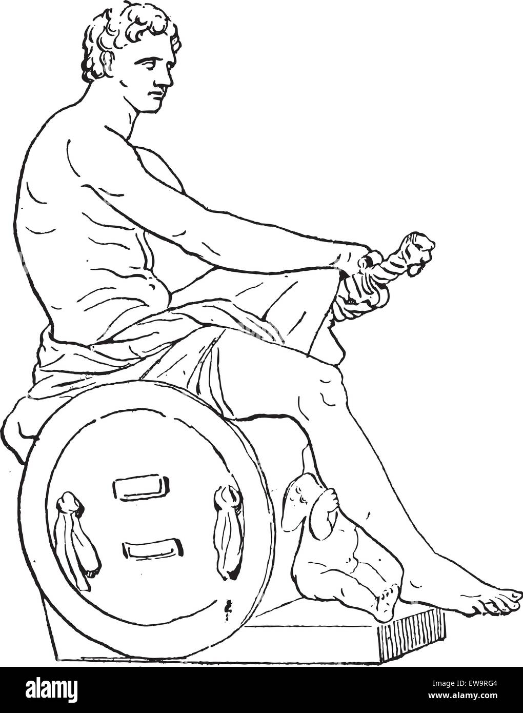 Statua di Marte a Villa Ludovisi, a Roma, Italia, vintage illustrazioni incise. Dizionario di parole e le cose - Larive e Fl Illustrazione Vettoriale