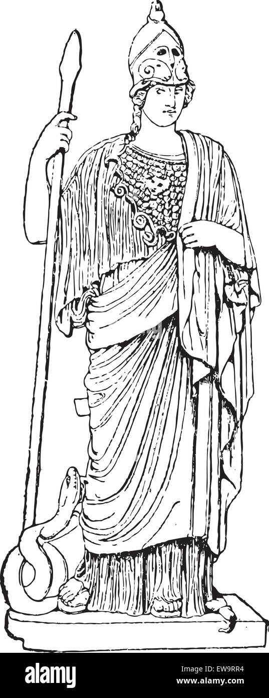 Minerva, statua, presso il Museo del Vaticano, Città del Vaticano, vintage illustrazioni incise. Dizionario di parole e le cose - Larive e Illustrazione Vettoriale